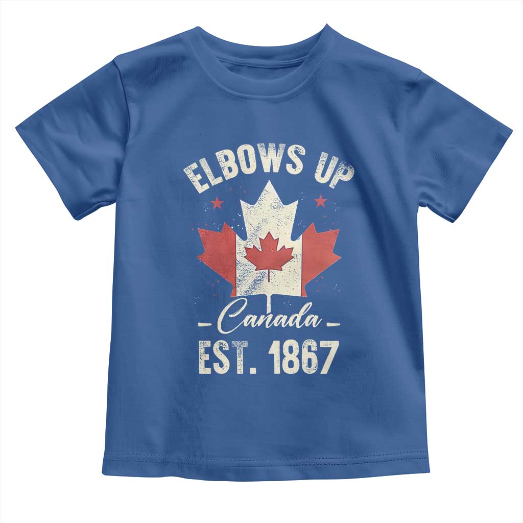 Elbows Up Canada EST 1867 Toddler T Shirt True North Strong and Free Proud Canadian Maple Leaf TS11 Royal Blue Print Your Wear