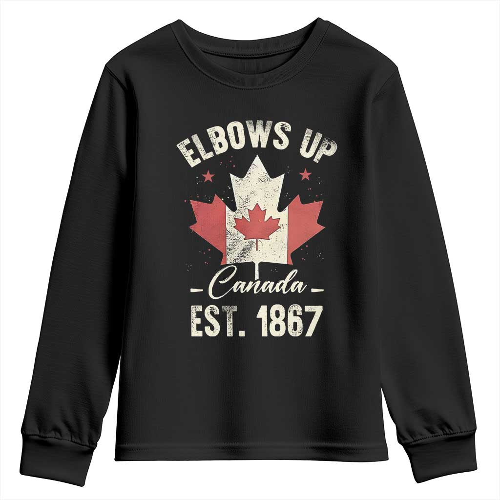 Elbows Up Canada EST 1867 Youth Sweatshirt True North Strong and Free Proud Canadian Maple Leaf TS11 Black Print Your Wear