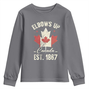 Elbows Up Canada EST 1867 Youth Sweatshirt True North Strong and Free Proud Canadian Maple Leaf TS11 Charcoal Print Your Wear