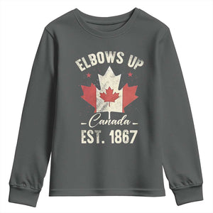 Elbows Up Canada EST 1867 Youth Sweatshirt True North Strong and Free Proud Canadian Maple Leaf TS11 Dark Heather Print Your Wear