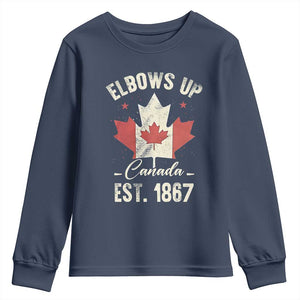 Elbows Up Canada EST 1867 Youth Sweatshirt True North Strong and Free Proud Canadian Maple Leaf TS11 Navy Print Your Wear