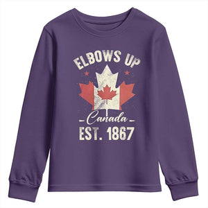 Elbows Up Canada EST 1867 Youth Sweatshirt True North Strong and Free Proud Canadian Maple Leaf TS11 Purple Print Your Wear