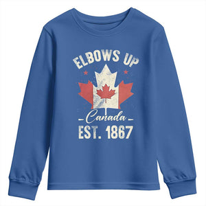 Elbows Up Canada EST 1867 Youth Sweatshirt True North Strong and Free Proud Canadian Maple Leaf TS11 Royal Blue Print Your Wear
