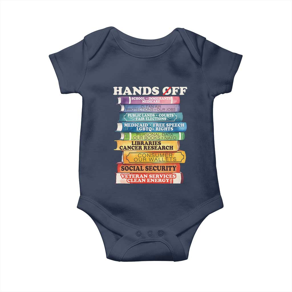 Hands Off Baby Onesie Social Security And Medicare Protest Colorful Books TS11 Navy Print Your Wear