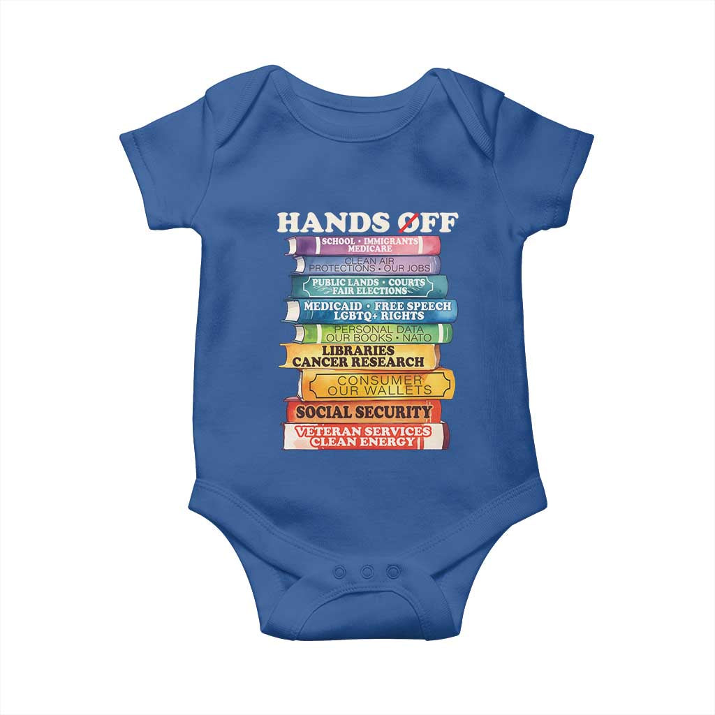 Hands Off Baby Onesie Social Security And Medicare Protest Colorful Books TS11 Royal Blue Print Your Wear