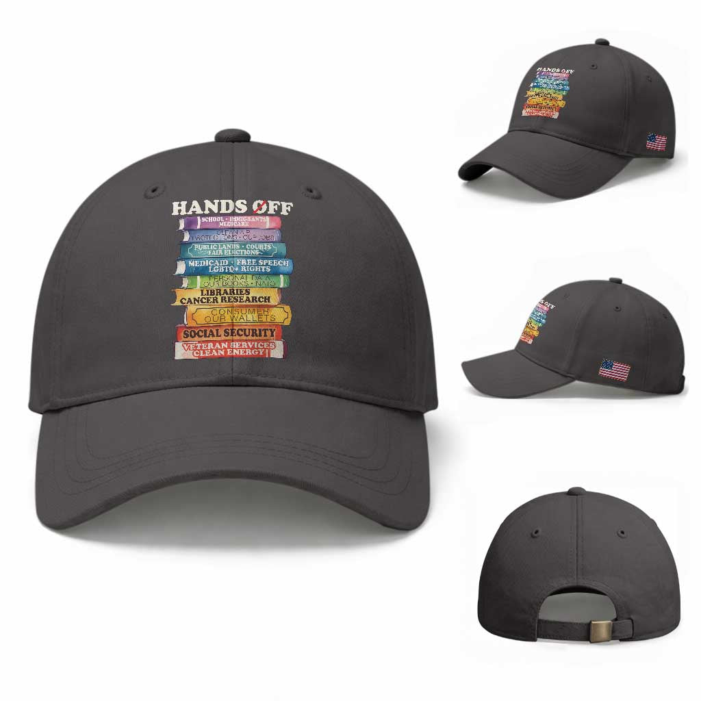 Hands Off Baseball Cap Social Security And Medicare Protest Colorful Books TS11 Baseball Cap Universal Fit Dark Gray Print Your Wear