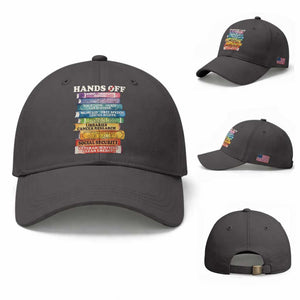 Hands Off Baseball Cap Social Security And Medicare Protest Colorful Books TS11 Baseball Cap Universal Fit Dark Gray Print Your Wear