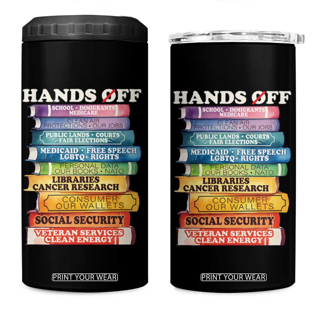 Hands Off 4 in 1 Can Cooler Tumbler Social Security And Medicare Protest Colorful Books TS11 One Size: 16 oz Black Print Your Wear