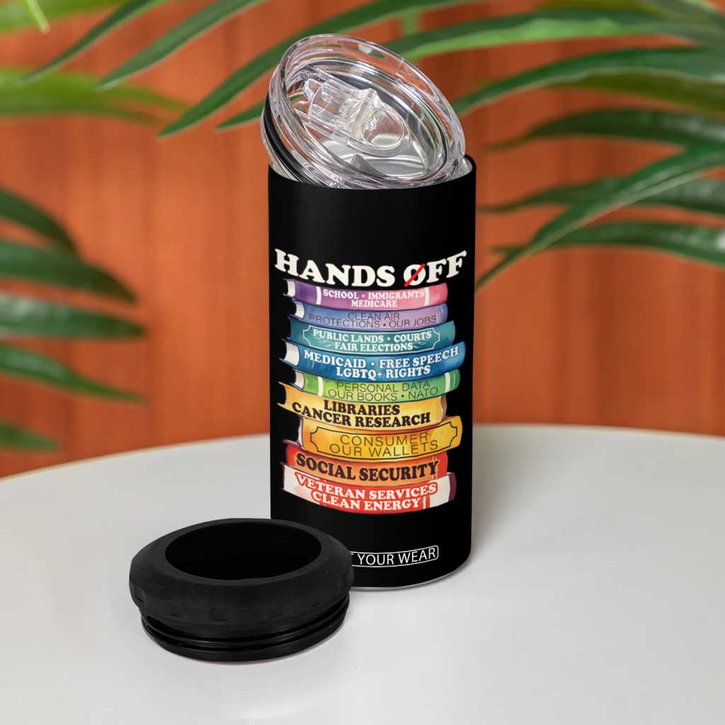 Hands Off 4 in 1 Can Cooler Tumbler Social Security And Medicare Protest Colorful Books TS11 Print Your Wear