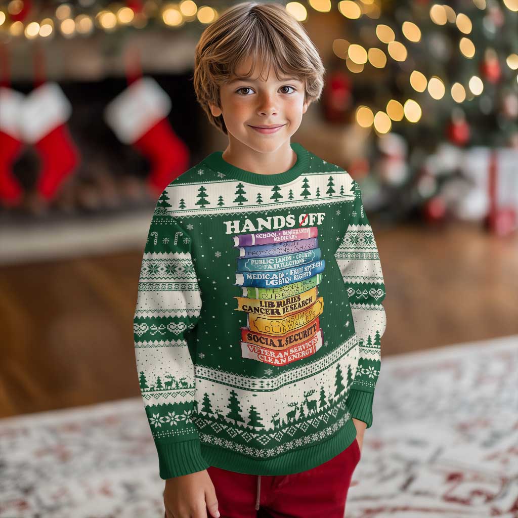 Hands Off Ugly Christmas Sweater Social Security And Medicare Protest Colorful Books TS11 Forest Green Beige Print Your Wear