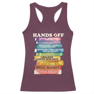 Hands Off Racerback Tank Top Social Security And Medicare Protest Colorful Books TS11 Maroon Print Your Wear