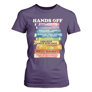 Hands Off T Shirt For Women Social Security And Medicare Protest Colorful Books TS11 Purple Print Your Wear