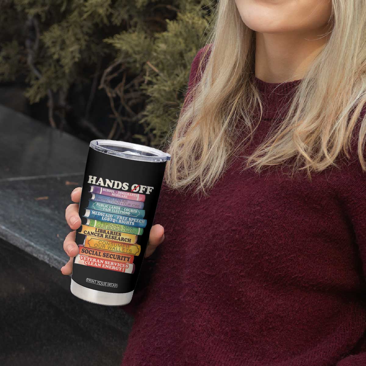 Hands Off Tumbler Cup Social Security And Medicare Protest Colorful Books TS11 Print Your Wear