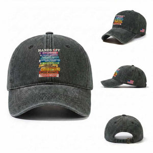Hands Off Washed Cotton Baseball Cap Social Security And Medicare Protest Colorful Books TS11 Washed Cap Universal Fit Dark Green Print Your Wear