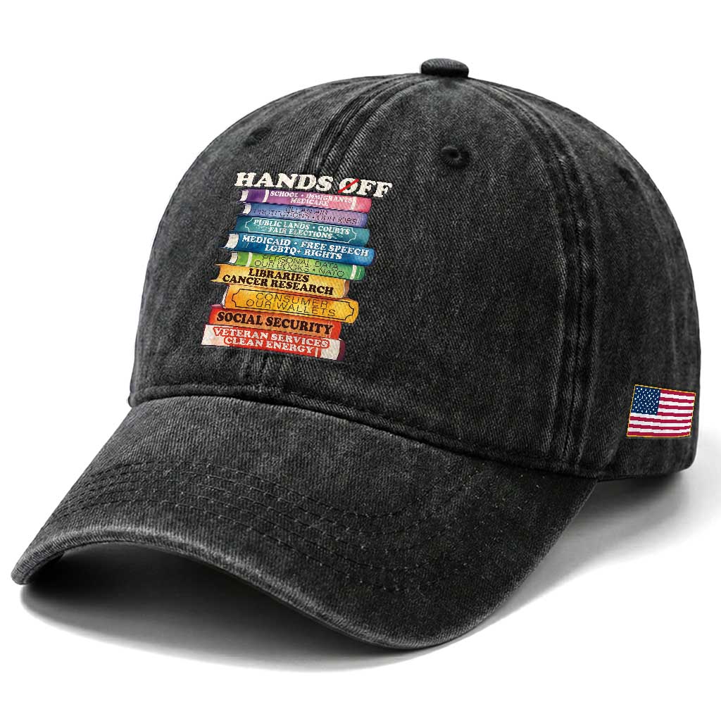 Hands Off Washed Cotton Baseball Cap Social Security And Medicare Protest Colorful Books TS11 Print Your Wear