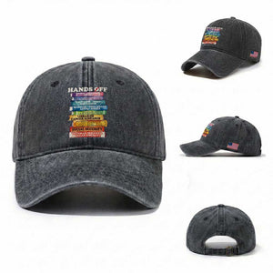 Hands Off Washed Cotton Baseball Cap Social Security And Medicare Protest Colorful Books TS11 Washed Cap Universal Fit Dark Gray Print Your Wear