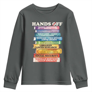 Hands Off Youth Sweatshirt Social Security And Medicare Protest Colorful Books TS11 Dark Heather Print Your Wear