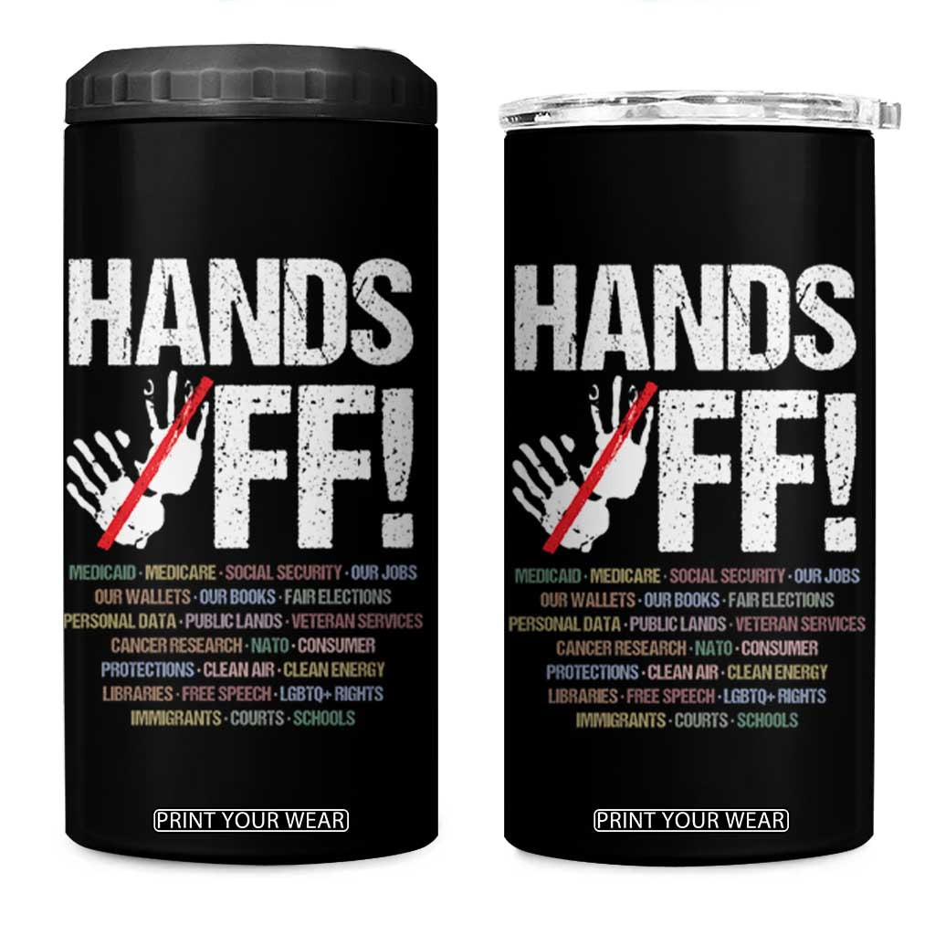 Hands Off 4 in 1 Can Cooler Tumbler Social Security And Medicare Protest Vintage Hand Print TS11 One Size: 16 oz Black Print Your Wear