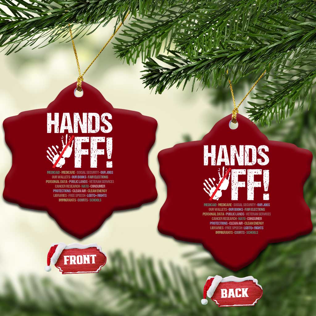 Hands Off Ceramic Ornament Social Security And Medicare Protest Vintage Hand Print TS11 Print Your Wear