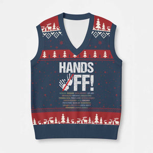 Hands Off V-Neck Knit Sweater Vest Social Security And Medicare Protest Vintage Hand Print TS11 Navy Red Print Your Wear