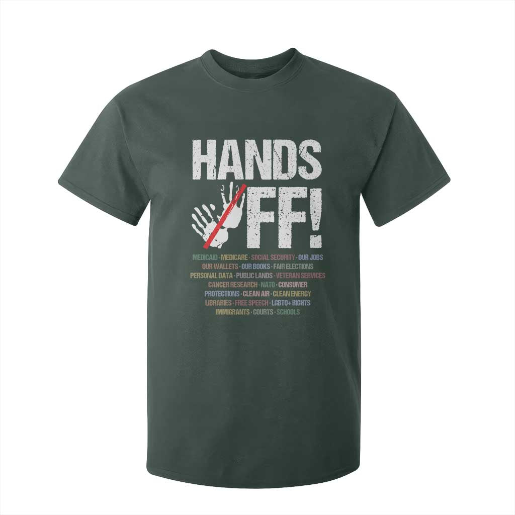 Hands Off T Shirt For Kid Social Security And Medicare Protest Vintage Hand Print TS11 Dark Forest Green Print Your Wear