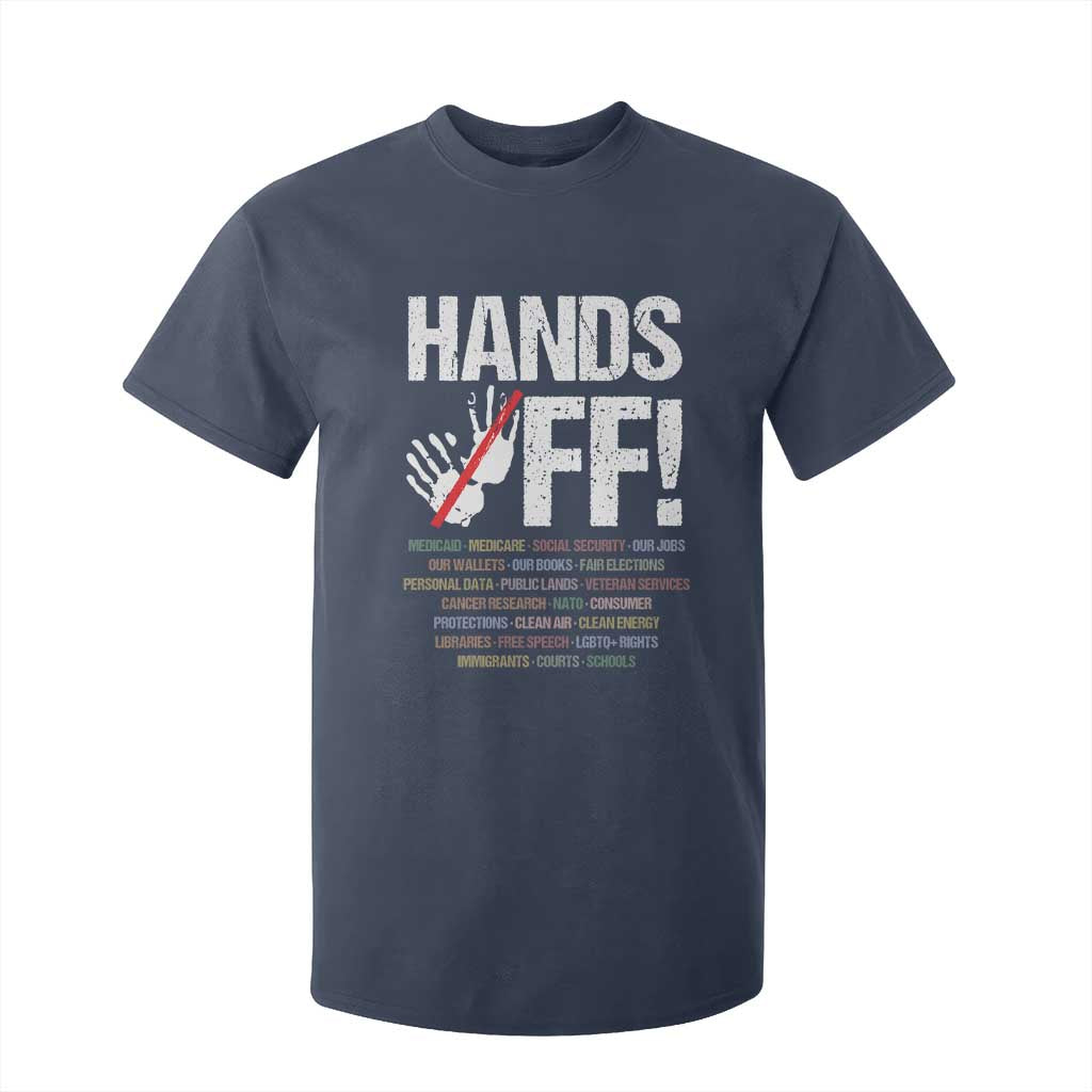 Hands Off T Shirt For Kid Social Security And Medicare Protest Vintage Hand Print TS11 Navy Print Your Wear