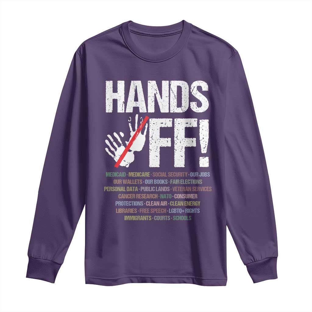 Hands Off Long Sleeve Shirt Social Security And Medicare Protest Vintage Hand Print TS11 Purple Print Your Wear
