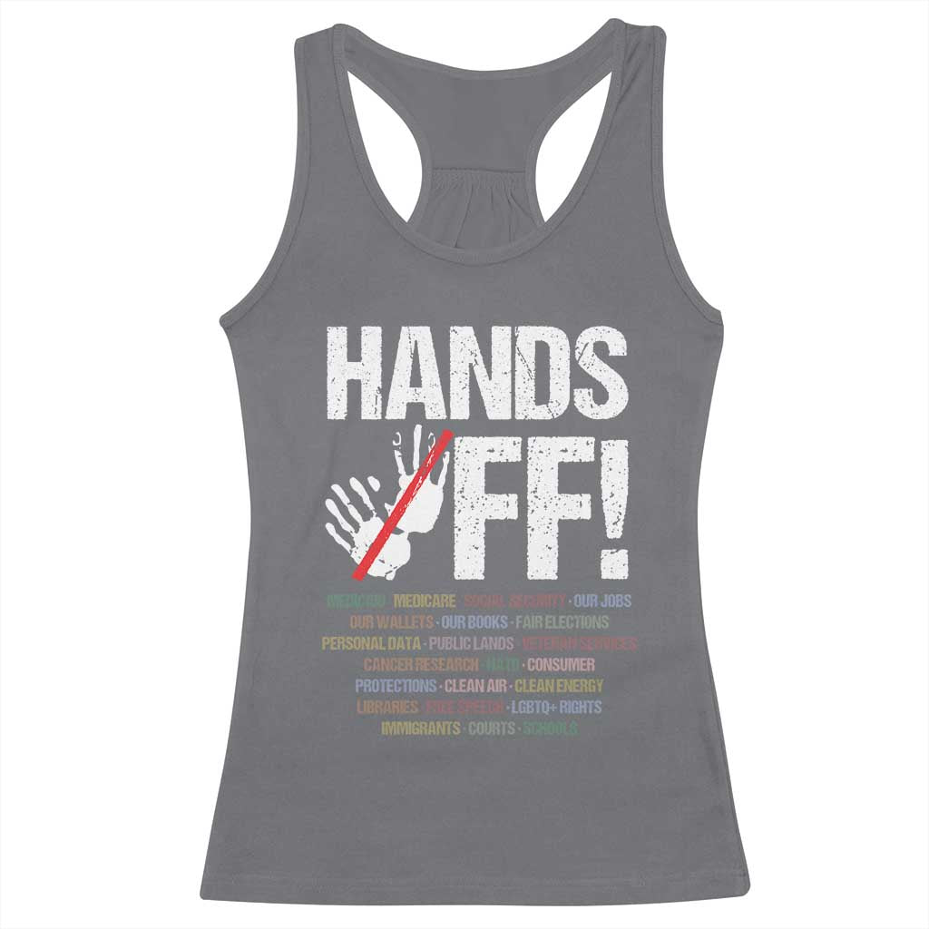 Hands Off Racerback Tank Top Social Security And Medicare Protest Vintage Hand Print TS11 Charcoal Print Your Wear