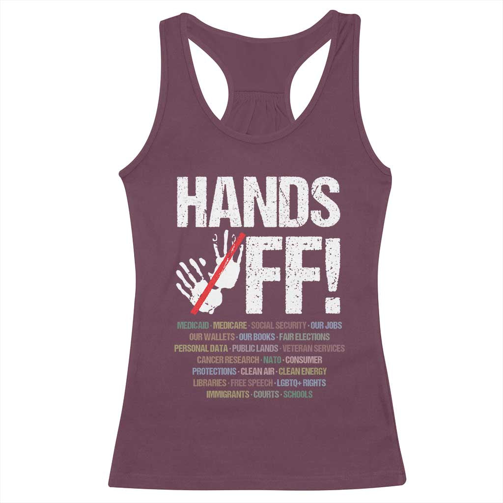 Hands Off Racerback Tank Top Social Security And Medicare Protest Vintage Hand Print TS11 Maroon Print Your Wear