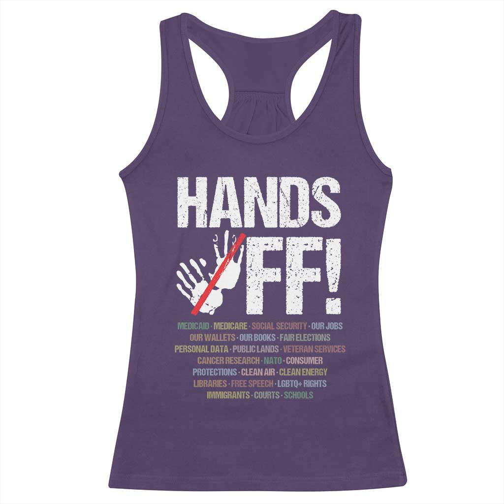 Hands Off Racerback Tank Top Social Security And Medicare Protest Vintage Hand Print TS11 Purple Print Your Wear