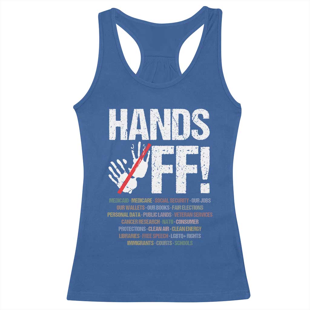 Hands Off Racerback Tank Top Social Security And Medicare Protest Vintage Hand Print TS11 Royal Blue Print Your Wear