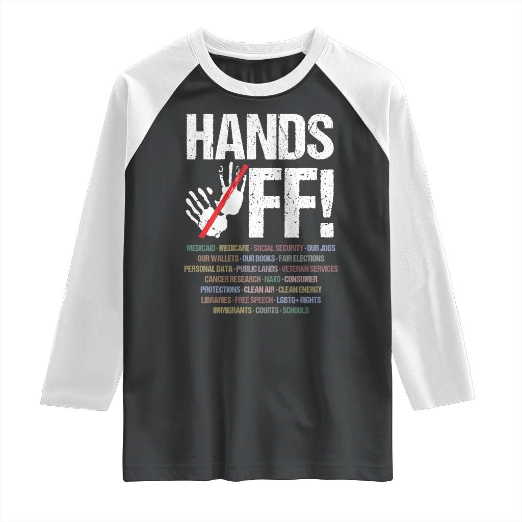 Hands Off Raglan Shirt Social Security And Medicare Protest Vintage Hand Print TS11 Black White Print Your Wear
