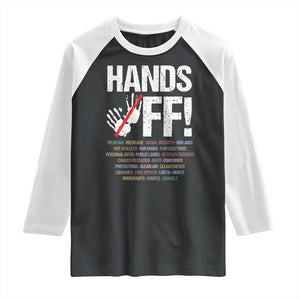 Hands Off Raglan Shirt Social Security And Medicare Protest Vintage Hand Print TS11 Black White Print Your Wear