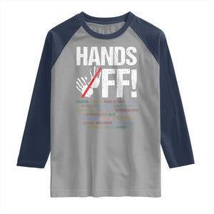 Hands Off Raglan Shirt Social Security And Medicare Protest Vintage Hand Print TS11 Sport Gray Navy Print Your Wear