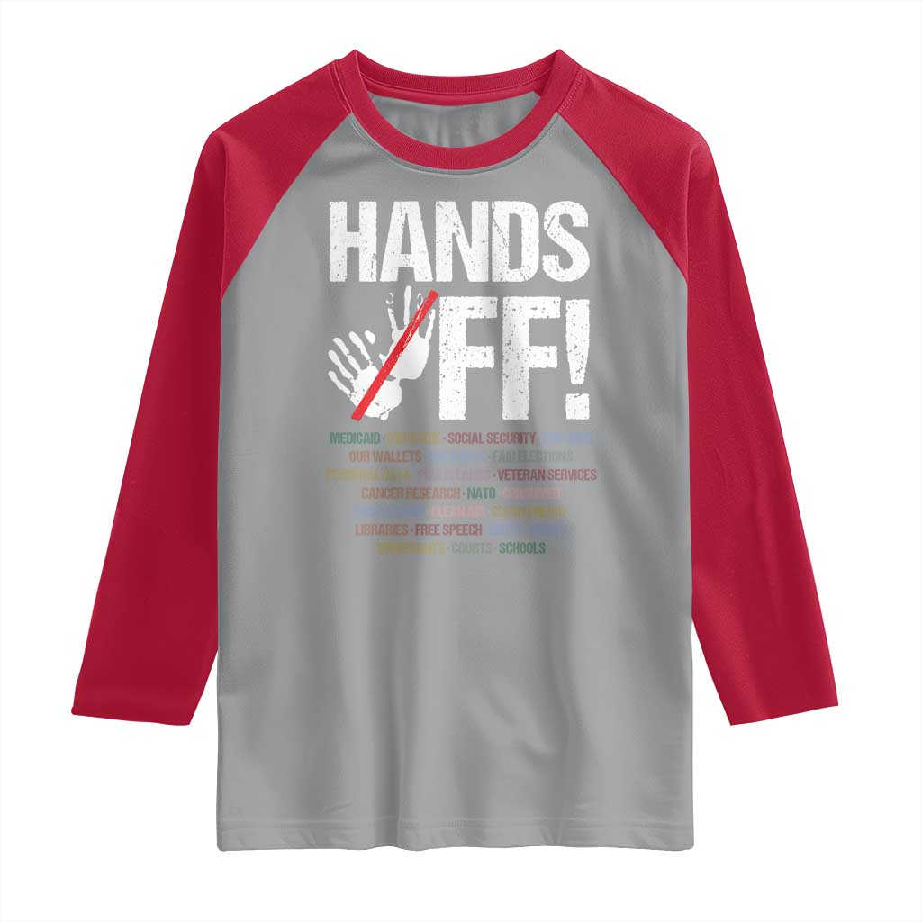 Hands Off Raglan Shirt Social Security And Medicare Protest Vintage Hand Print TS11 Sport Gray Red Print Your Wear