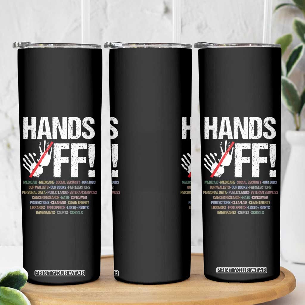 Hands Off Skinny Tumbler Social Security And Medicare Protest Vintage Hand Print TS11 Print Your Wear