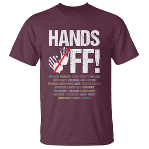 Hands Off T Shirt Social Security And Medicare Protest Vintage Hand Print TS11 Maroon Print Your Wear
