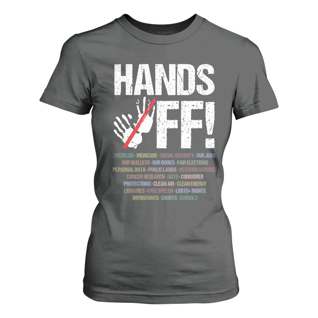 Hands Off T Shirt For Women Social Security And Medicare Protest Vintage Hand Print TS11 Dark Heather Print Your Wear