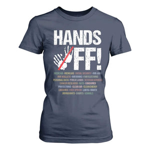 Hands Off T Shirt For Women Social Security And Medicare Protest Vintage Hand Print TS11 Navy Print Your Wear