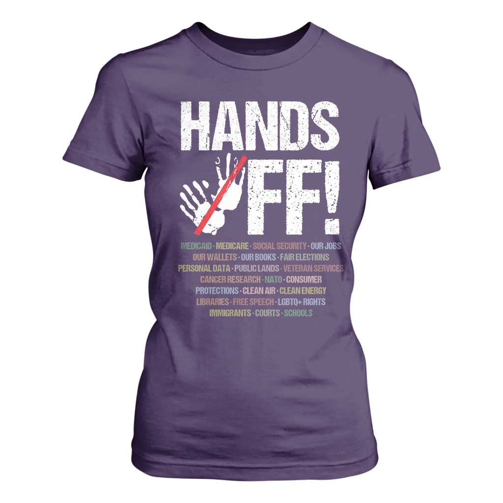 Hands Off T Shirt For Women Social Security And Medicare Protest Vintage Hand Print TS11 Purple Print Your Wear