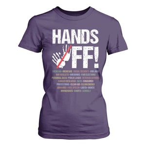 Hands Off T Shirt For Women Social Security And Medicare Protest Vintage Hand Print TS11 Purple Print Your Wear
