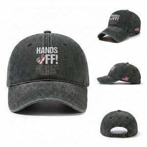 Hands Off Washed Cotton Baseball Cap Social Security And Medicare Protest Vintage Hand Print TS11 Washed Cap Universal Fit Dark Green Print Your Wear