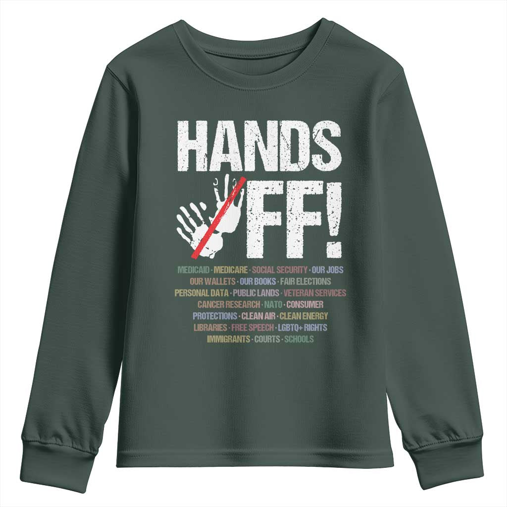 Hands Off Youth Sweatshirt Social Security And Medicare Protest Vintage Hand Print TS11 Dark Forest Green Print Your Wear