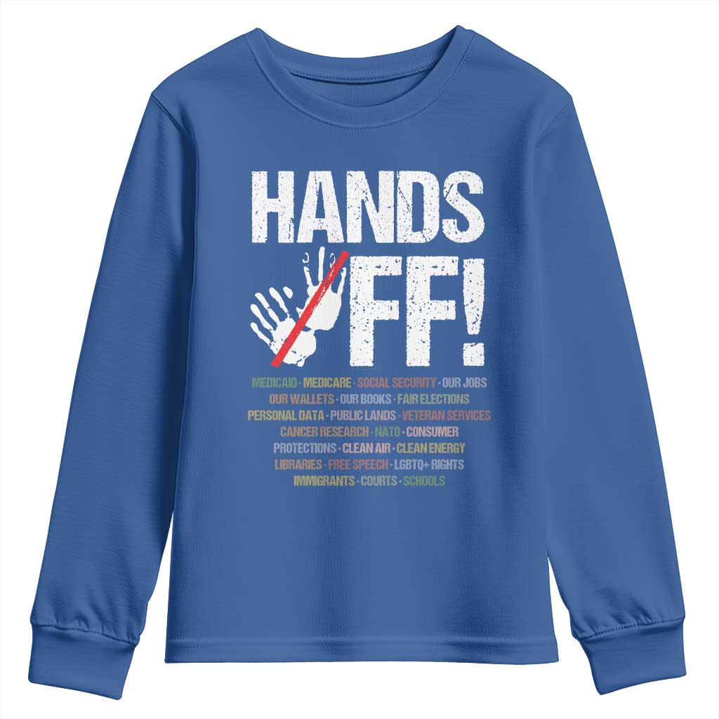 Hands Off Youth Sweatshirt Social Security And Medicare Protest Vintage Hand Print TS11 Royal Blue Print Your Wear