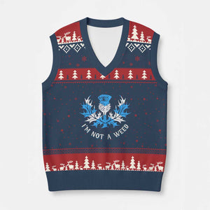 Funny Scottish Thistle I Am Not A Weed V-Neck Knit Sweater Vest Scotland Flag TS11 Navy Red Print Your Wear