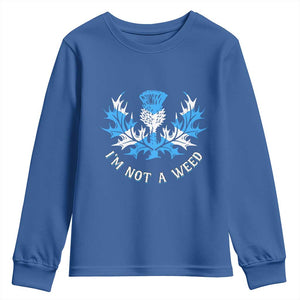Funny Scottish Thistle I Am Not A Weed Youth Sweatshirt Scotland Flag TS11 Royal Blue Print Your Wear