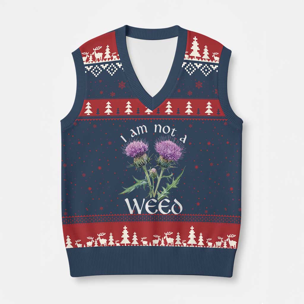 Funny Scottish Thistle I Am Not A Weed V-Neck Knit Sweater Vest TS11 Navy Red Print Your Wear