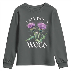 Funny Scottish Thistle I Am Not A Weed Youth Sweatshirt TS11 Dark Heather Print Your Wear
