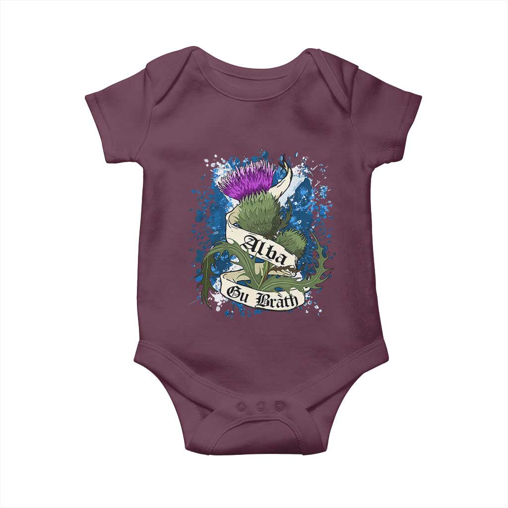 Alba Gu Brath Baby Onesie Vintage Thistle Flower Scottish Scotland Flag Saltire TS11 Maroon Print Your Wear