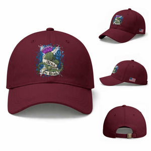 Alba Gu Brath Baseball Cap Vintage Thistle Flower Scottish Scotland Flag Saltire TS11 Baseball Cap Universal Fit Maroon Print Your Wear